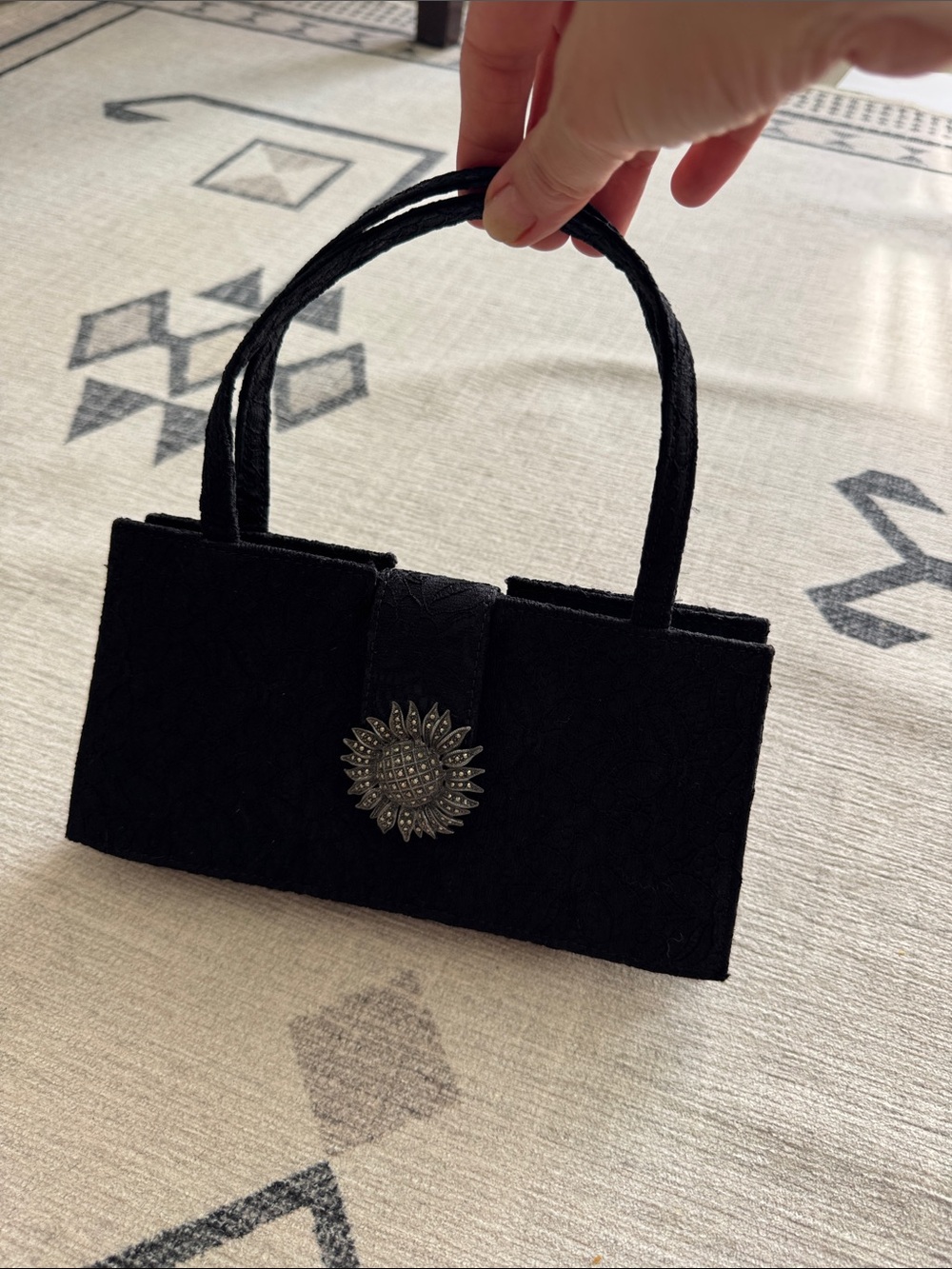 Vintage Judith Jack Black Lace Evening Bag Marcasite Sunflower Clasp , Italy - Picture 2 of 11